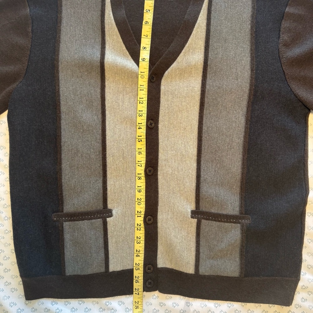Nat Nast Men's 100% merino wool cardigan in brown, gray, and tan - Picture 3 of 6